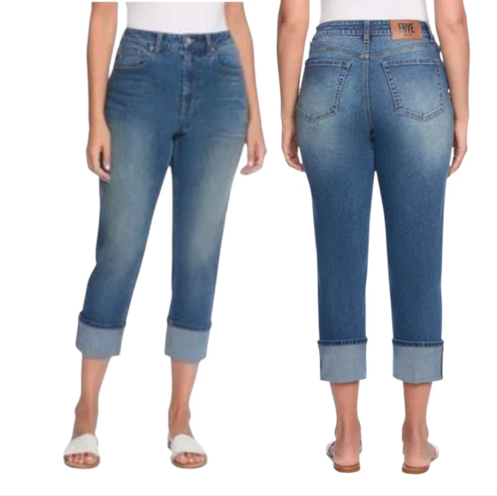 FRYE Womens High Rise Straight Leg Cuffed Crop Blue Jeans Size 8/29 - Picture 2 of 10